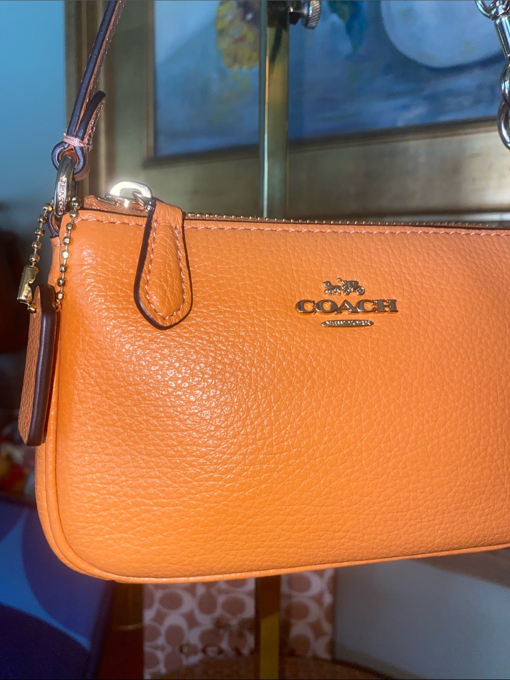 Coach Nolita Pebbled Leather Zip Mini Purse Wristlet Orange #6386 - Picture 2 of 11